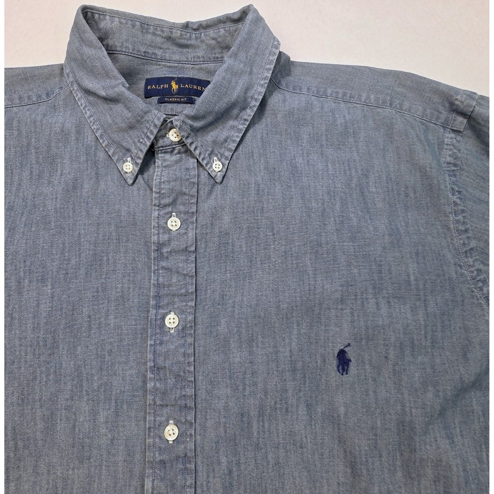 Polo Ralph Lauren Chambray Shirt Men 2XB Blue LIMITED USE Button Down Denim Vibe